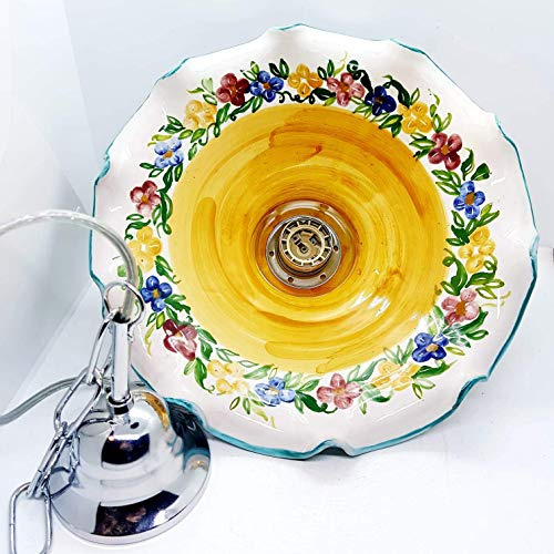 Lampadario diametro 30 centimetri Linea Fiori Misti Ceramica Le Ceramiche del Castello Pezzo Unico Handmade Made in Italy