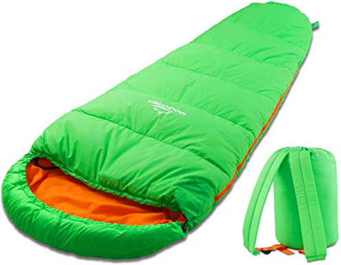 MOUNTREX Kinderschlafsack - Tragbar wie EIN Rucksack - Schlafsack für Kinder (175 x 70 x 45 cm) - Outdoor, Reise, Zelten, Camping – Mumienschlafsack Leicht & Kompakt - 100% Baumwolle Innenfutter