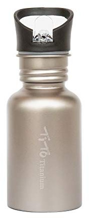 TiTo Titanium Wasserflasche Im Freien Auslaufsicher Sport Trinkflasche mit Titandeckel Camping Tee Wasserkessel für Wandern Klettern Laufen Sportflasche Becher(Sandstrahl 420 ml)