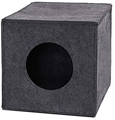 lionto Katzenhöhle aus stabilem Filz passend für Kallax Regale & andere Regalsysteme, 33x37x33 cm, Katzenbett faltbar in Würfelform freistehend, pflegeleicht, ohne gemütliches Liegekissen, dunkelgrau