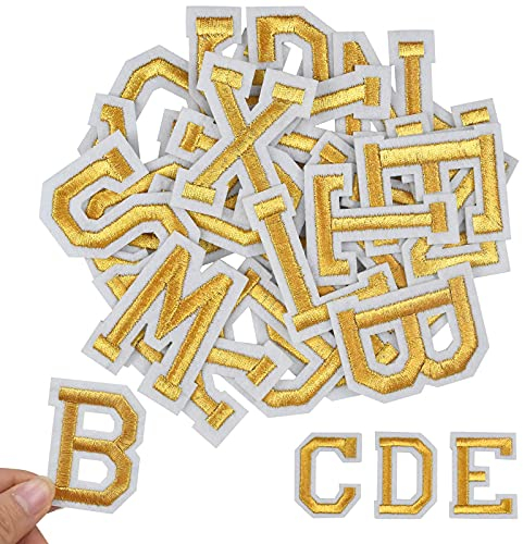 Jinlaili 52 Stück Aufnäher Buchstaben, Gold Buchstaben Patches von A bis Z, Alphabet Applikationen Patches, Buchstaben zum Aufnähen oder Aufbügeln, für Schuhe, Hut, Tasche, Bekleidungszubehör