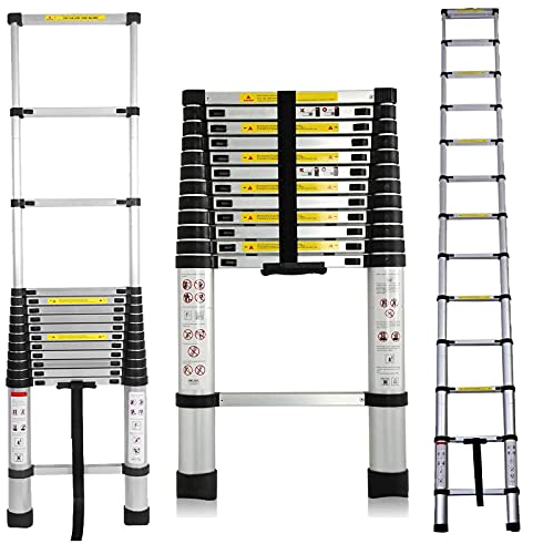 Alu Teleskopleiter 3,8M Aluminum klappleiter Leiter Aluleiter,Ausziehbar Schiebeleitern Rutschfest,Mehrzweckleiter belastbar bis 150 kg, EN131