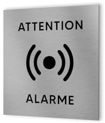 DECOHO - Pictogramme format 20 cm x 20 cm en Dibond Aluminium brossé - Modèle Alarme - Argent