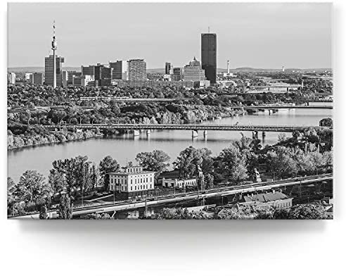Wandbild Skyline Wien schwarz/weiß - 120cm x 80cm Leinwand auf Fertigrahmen + Aufhänger