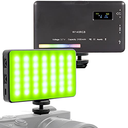 W140 RGB Video Lighting LED Camera Licht Foto Video Light Kamera Leuchte Dimmbar 2500-9000K Build in 3100mAh CRI95 mit 1/4 Kaltschuh Kompatibel für DSLR Camera Vlog Fotografie TikTok Living