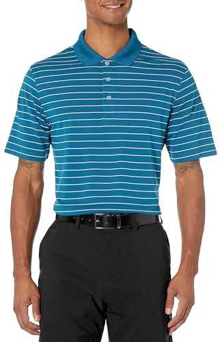 Amazon Essentials Men's Golf Polo Shirt, Moisture-Wicking Quick Dry, Short Sleeve, Teal Blue White Stripes, XL