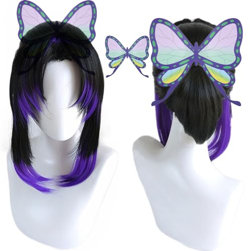 Liamiona Anime Natural Black Ombre Lila Cosplay Perücke Halloween Party Kostüme Perücke + kostenlose Perückenkappe