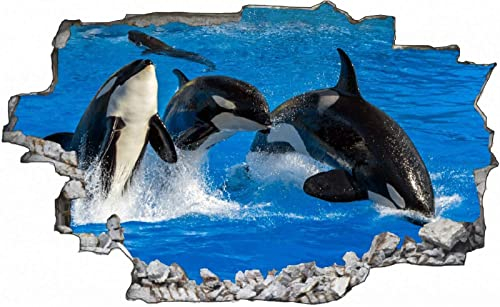 3D-Effekt Wandtattoo Aufkleber Durchbruch selbstklebendes Wandbild Wandsticker Stein Wanddurchbruch Wandaufkleber Tattoo,Orca,Größe 80x120cm