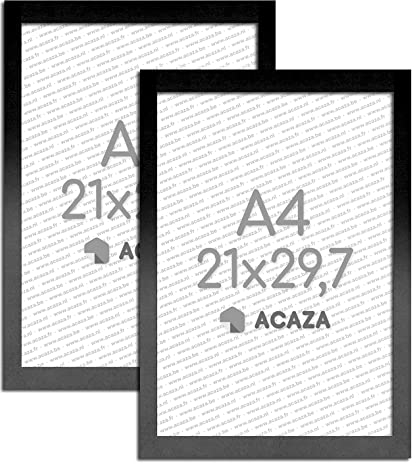 ACAZA Cadre Photo A4, Lot de 2 Cadres Noirs, 21 x 29.7cm, Pour Photos, et Posters, Bois et Verre Plexi, Décoration Murale