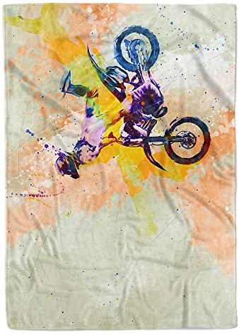 SplashArt Sport Handtuch Strandhandtuch Saunatuch Kuscheldecke Kunstvoll Motorrad Xgames Größe 180 x 130 cm (Tagesdecke - Sherpa Flies)