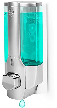 Supernic 350ml Wall Mounted Soap Dispenser for Bathroom, Shower, Sink - Manual Dispenser for Body Wash, Shampoo, Conditioner - Silver