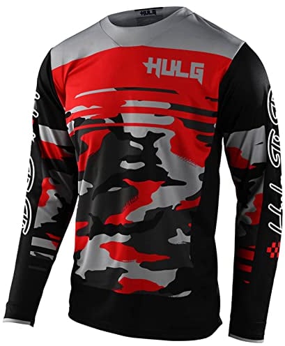 Men's Cycling Jersey MTB Tops,Motocross Shirt Long Sleeve MX MTB Mountain Bike Lightweight Materials, Breathable Material (Red,L)