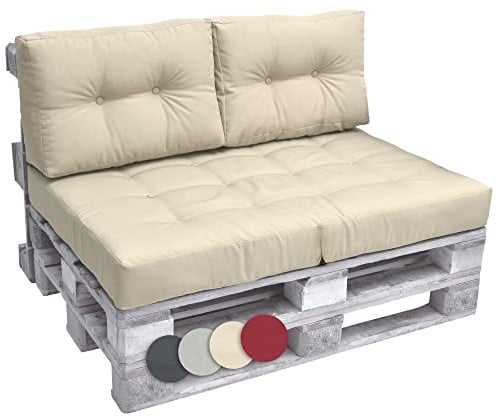 Beautissu Set Palettenkissen Outdoor 1x Sitzkissen 120x80cm & 2X Rückenkissen 60x40cm – Sitzkissen Paletten Möbel Couch Sofa Europaletten Auflage Palettensofa Palettenmöbel Kissen Balkon Lounge Natur