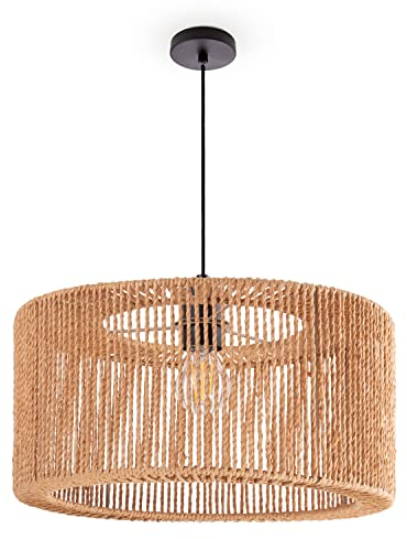 Paco Home Sospensione Rattan Tavolo Da Pranzo Sala Da Pranzo Lampada E27 Carta Boho, Colore:Natura (Ø40cm), Tipo di lampada___Colore:Luce a sospensione - Nero