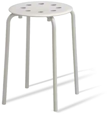 home stuff Marius Metal Stacking Stools, Plastic Round Seat Bar Stool with 8 Breathable Holes, Multi Purpose, Kitchen Breakfast Dining Chair, Bedroom, Bathroom, Children Stool, 43x46 CM (White)