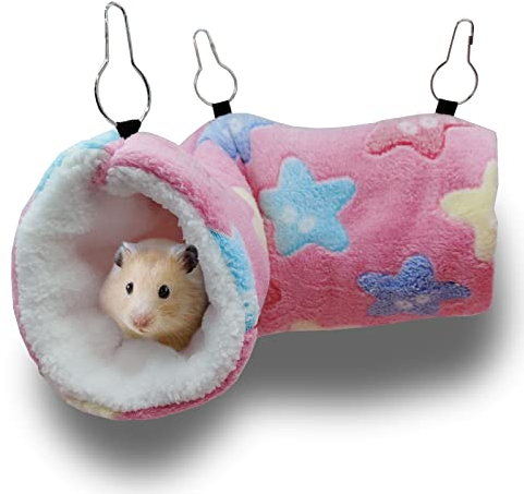 Qeeheng Meerschweinchen Frettchen Ratten Hängematte – Meerschweinchen Hängetunnel Bett Haustier Hängematte für Kleintiere Hamster Chinchilla Gleiter Frettchen Versteck Schlafkäfig-Zubehör, Rosa