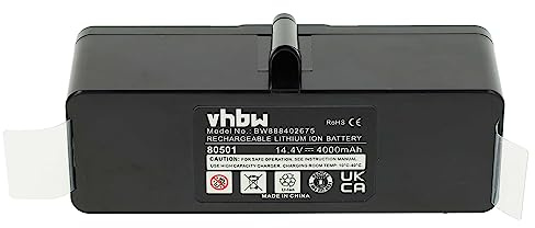 vhbw Battery compatible with iRobot Roomba 790, 800, 870, 880, 785, 872, 871, 780, 782, 866, 876, 782E Vacuum Cleaner Black (4000 mAh, 14.4 V, Li-Ion)