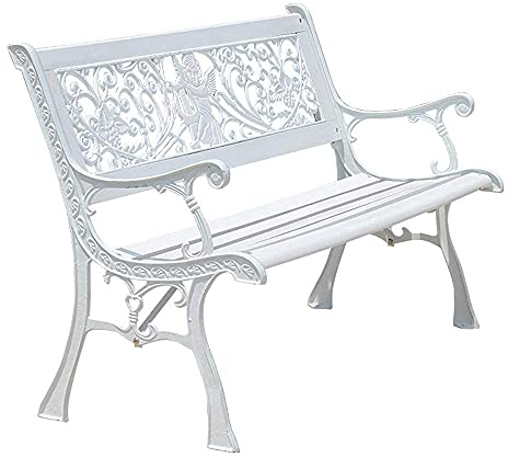JYCCH Gartenbank Sitzhocker Kind 49-Zoll-Terrassengarten-Parkbank, Doppelsitz-Terrassen-Freizeitbank im Freien, korrosionsbeständiges Holz, wetterfester Verandastuhl, Gusseisenrahmen für