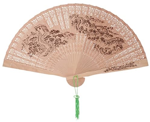 Healifty Éventail Pliant en Bois de Santal - Style Rétro Chinois/Japonais pour Femmes et Filles - Pour Fête de Mariage (La Grande Muraille)