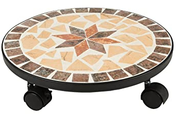 Benelando Pflanzenroller rund Mosaik Blumenroller 35 cm Untersetzer Rollbrett Blumen Topf