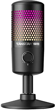 Takstar USB Microphone, RGB Computer Gaming Mic, OTG, Real-Time Monitoring, Noise Canceling, Mute Button, Condenser Microphone for Live-Streaming YouTube PS4/PS5 Mac iOS Android GX1
