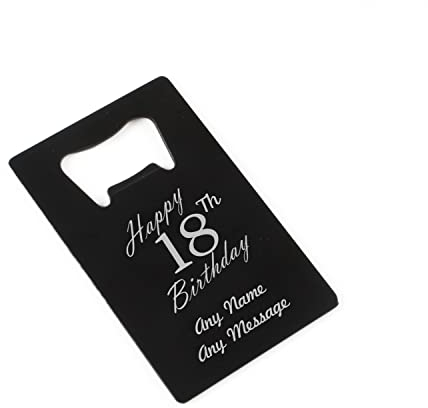 Personalised Engraved Black Stainless Steel Card Bottle Opener, Happy 18th Birthday Design, Pocket Wallet Portable Bottle Opener, Birthday Gift, Gift for Him, Home Bar Accessories, Engraved in The UK