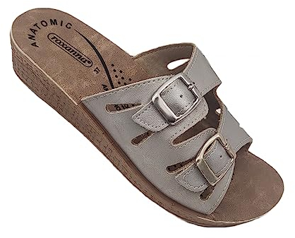 Roxanna Ottime Ciabatte Donna Estive Due Fibbia Pantofole Estive in Eco-Pelle per Casa, Mare, Passeggio, Comode Ciabattine Estate Produzione 100% Eco-Friendly (Argento, Numeric_39)