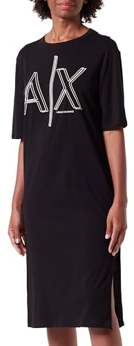 Armani Exchange Women's Sustainable, Big Logo Print, Round Neck Casual Dress, Black, X-Small