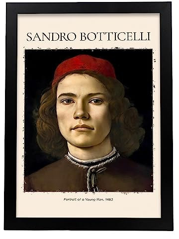 Nacnic Lámina poster de Retrato de un joven Cuadros decorativos para tu salón, hogar. Estampados de arte de pared. Estampados de pared estéticos inspirados en Sandro Botticelli A3 con marcos negros