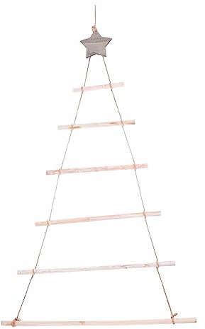 SEWACC Holzleiterbaum Mit Stern-Wandbehang Weihnachtszweig Leiter-Wandbehang Dekorationen Weihnachtswanddekoration (Weiß)