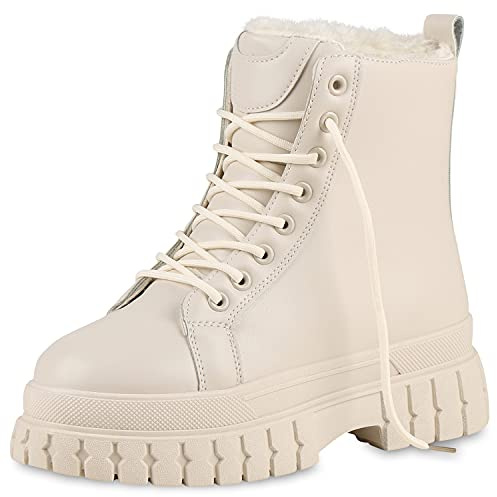 VAN HILL Damen Stiefeletten Plateau Boots Warm Gefüttert mit Blockabsatz Profilsohle