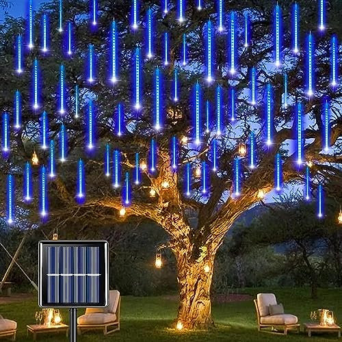 Lumières Solaires de Pluie de Météores, Guirlandes Lumineuses IP65 Imperméable Lumières de Noël avec Tubes de 30 cm, 8 Tubes, Total 240 LED pour Décoration de Arbre Mariage Intérieur Fête Jardin