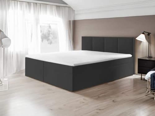 Generisch Boxspringbett Bett Doppelbett ARIS mit Bonell-Matratze und Topper T25 + 2 Bettkästen, H3 (Kunstleder Schwarz - Madryt 1100, 180x200)
