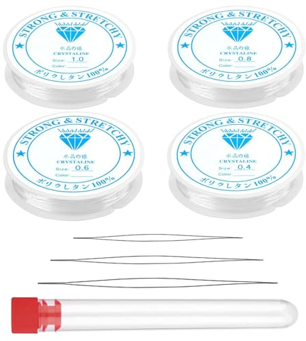 4 Spule Gummiband für Armbänder, 0.4mm 0.6mm 0.8mm 1.0mm Elastisches Armband mit Perlennadel, Armband Gummiband Elastisch für DIY-Schmuck, Armband-Herstellung und -Design.