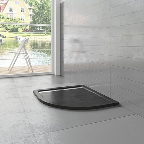Viertelkreis Duschtasse Stein-Effekt Duschwanne Für Duschkabine,Schwarz 80x80cm