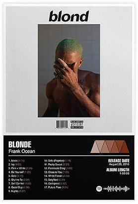 Blondes Album-Poster Frank Ocean Album Poste 1 Leinwand Poster Schlafzimmer Dekor Sport Landschaft Büro Zimmer Dekor Geschenk 30 x 45 cm
