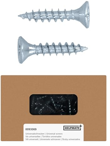 HELPMATE - Tornillos para madera de cabeza plana 4,5 x 32 mm, galvanizados, 100 unidades, con accionamiento PZ2 y muesca de corte para fijación de metal a madera