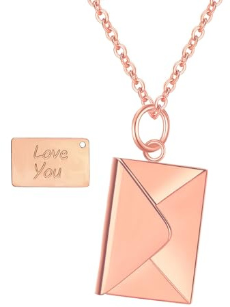 Flongo Liebesbrief Halskette Umschlag Kette: Mit Geschenkbox Paar Liebe Brief Anhänger Liebeskette Edelstahl I love U letter necklace Ich liebe dich Geschenk Damen Herren Mädchen Valentinstag