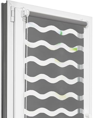 Estika Welle Doppelrollo klemmfix ohne Bohren - 80 cm x 220 cm - Dunkelgrau - Tag und Nacht Duo Rollo, Duo Rollo, Rollos für Fenster ohne Bohren, Fenster sichtschutz