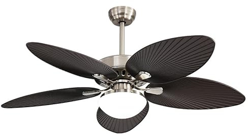Eden pulse Ventilator Nickel und Braun, 24 W, 5 Blätter, Palmblattform, 6 Geschwindigkeiten, 3 Temperaturen, 38/50,5 x 132 x 132 cm