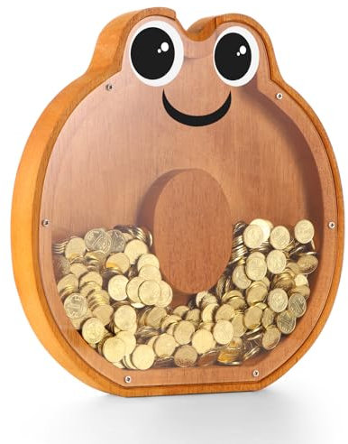 Holz Brief Spardose, Buchstabe Holz Sparschwein, Personalisierte Spardosen Durchsichtig, Münze Bank mit Aufkleber für Geschenk Heimdekoration