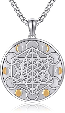 HUKKUN Metatrons Würfel Halskette aus Sterling Silber Heilige Geometrie Siegel des Metatrons Würfel Anhänger für Männer Schmuck mit spiritueller Verbindung Geschenk für Männer