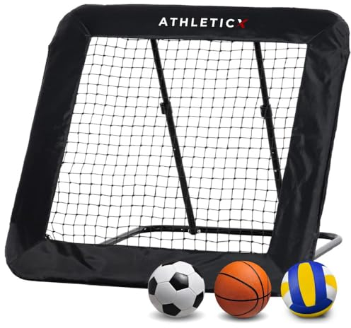 Athleticx Fußball Rebounder Pro – 124 x 124 cm, Verstellbarer Kickback für Fußballtraining, Fußballtor für Garten, Rebound Netz, Fußball Trainingshilfe, Handball Rebounder, Fußball Zubehör