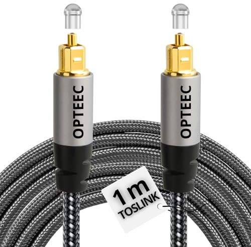 opteec® - Cable óptico de audio (1 m, cable óptico de audio Toslink para home cinema, barra de sonido, TV, SAMSUNG, BOSE, LG, SONY, SONOS, PS4, XBOX - Nylon trenzado reforzado - Conector chapado en