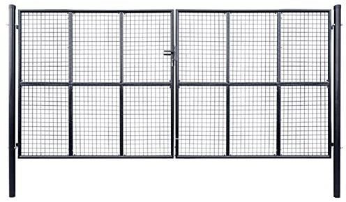 Somanki Mesh-Gartentor, Gartentür, Gartentüren, Gartenzaun Tür, Zauntür, Flügeltore, Garten Türe, Maschendrahtzaun, Verzinkter Stahl 400 x 200 cm Grau
