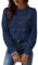 CUPSHE Women's Long Sleeve Blouse Made of Broderie Anglaise, with Floral Pattern, Elegant Round Neck, Women’s Top with Puff Sleeves, darkblue, XXL