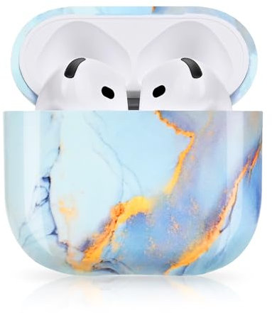 Newseego für Airpods 4 Hülle, Marmor Airpods 4. Generation Case Harte PC Schutzhülle mit Marmormuster Ultradünn Vollschutz Stoßfest für AirPods 4 Blau