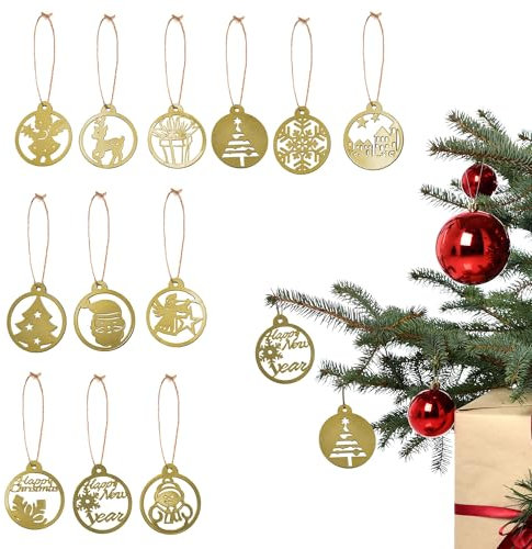 Weihnachtsanhänger mit Jute Schnur Gold im 12er Set