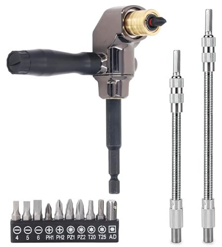 Bohreradapter-Set, mit 10 Bits, Robust und Einfach zu Bedienen, 90 Grad Winkelbohrer für Schlagschrauber, zum Bohren in Holz, Metall, Kunststoff, etc (1)