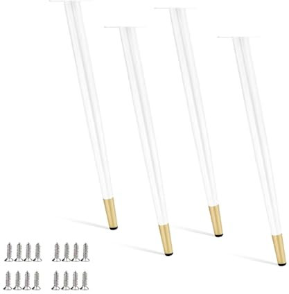 WWERTYY Lot de 4 Pieds de Meubles réglables en métal Blanc/doré 60 cm Pieds de Chaise de Bureau de Remplacement pour canapé, Armoire, Commode, lit, Bureau, crédence